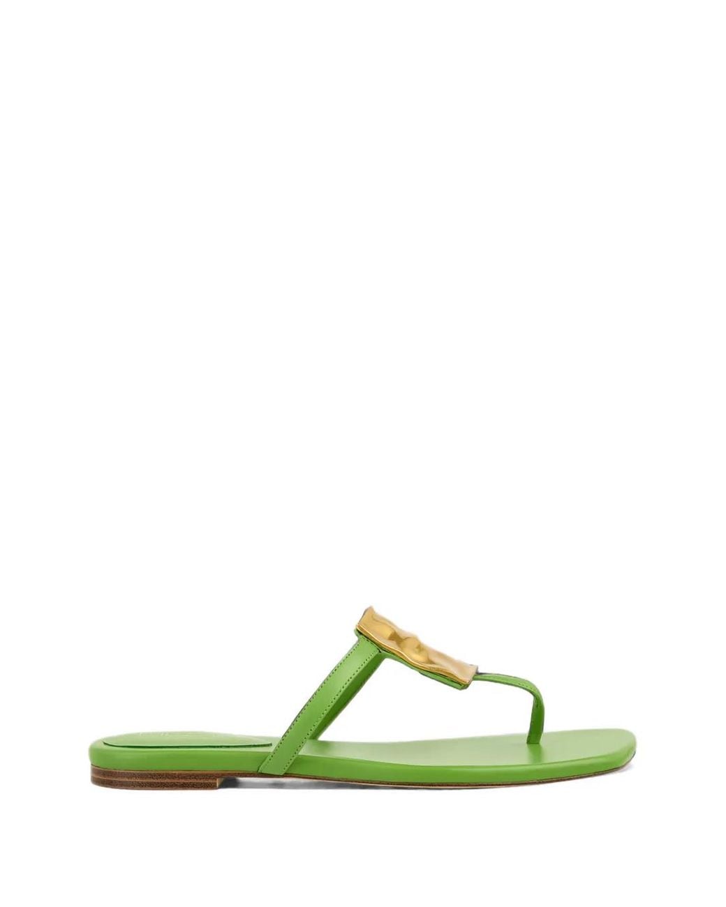 Marc Cain Green Hammered-Plaque Leather Sandals