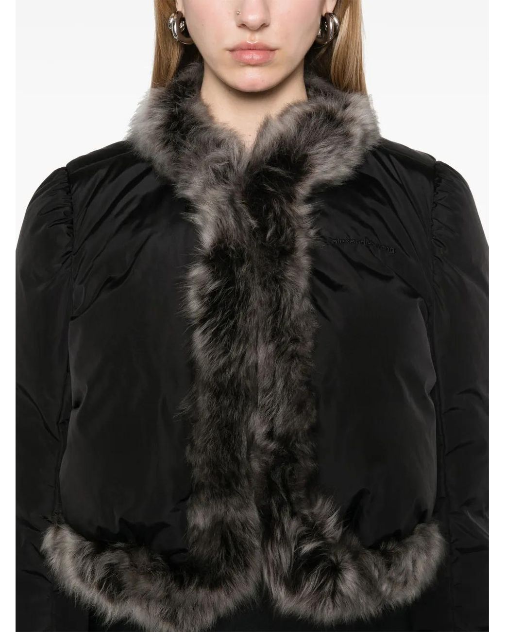 Alexander Wang Black Faux Fur-Trim Puffer Jacket