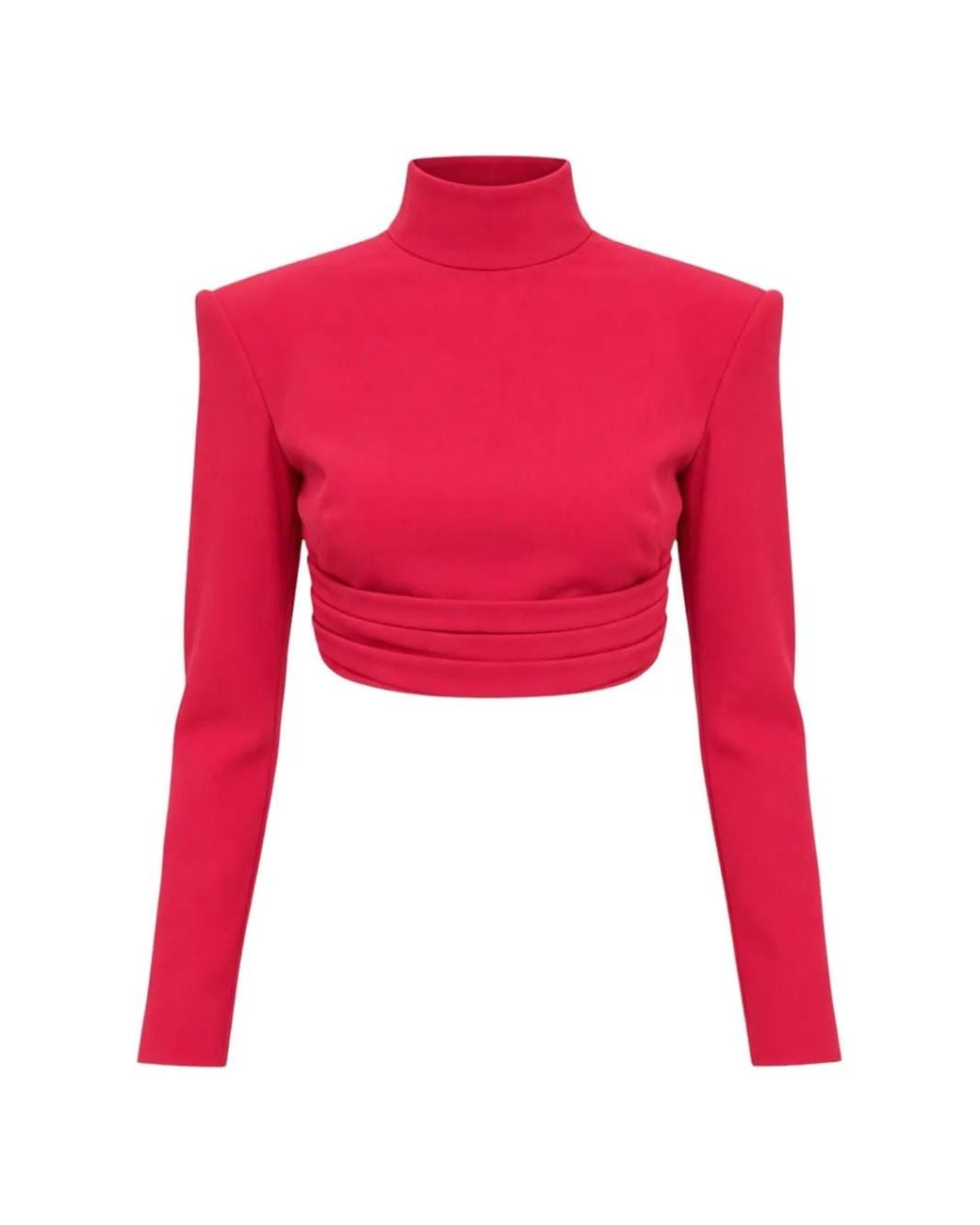 Zuhair Murad Red Padded-Shoulder Ruched Cropped Top