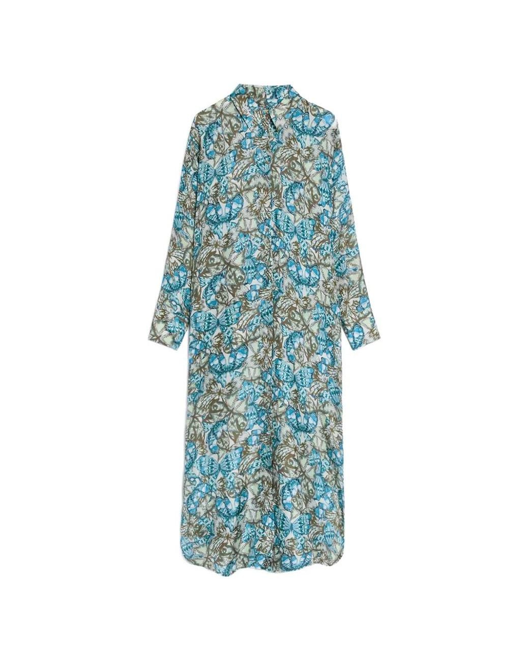 Momoní Blue Jau Printed Silk Midi Dress