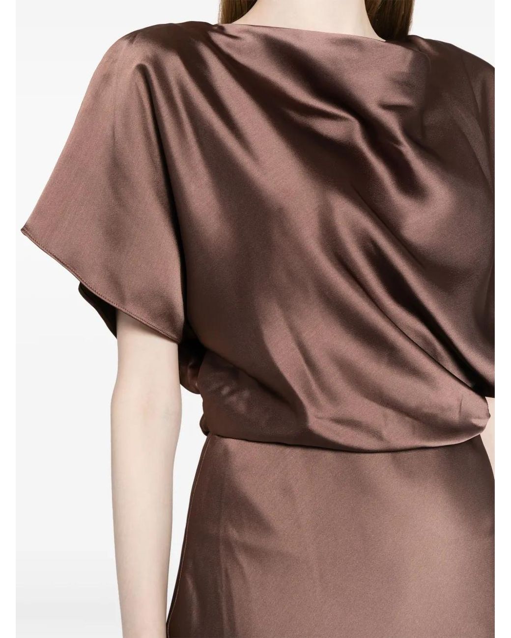 Amsale Brown Draped Satin Gown