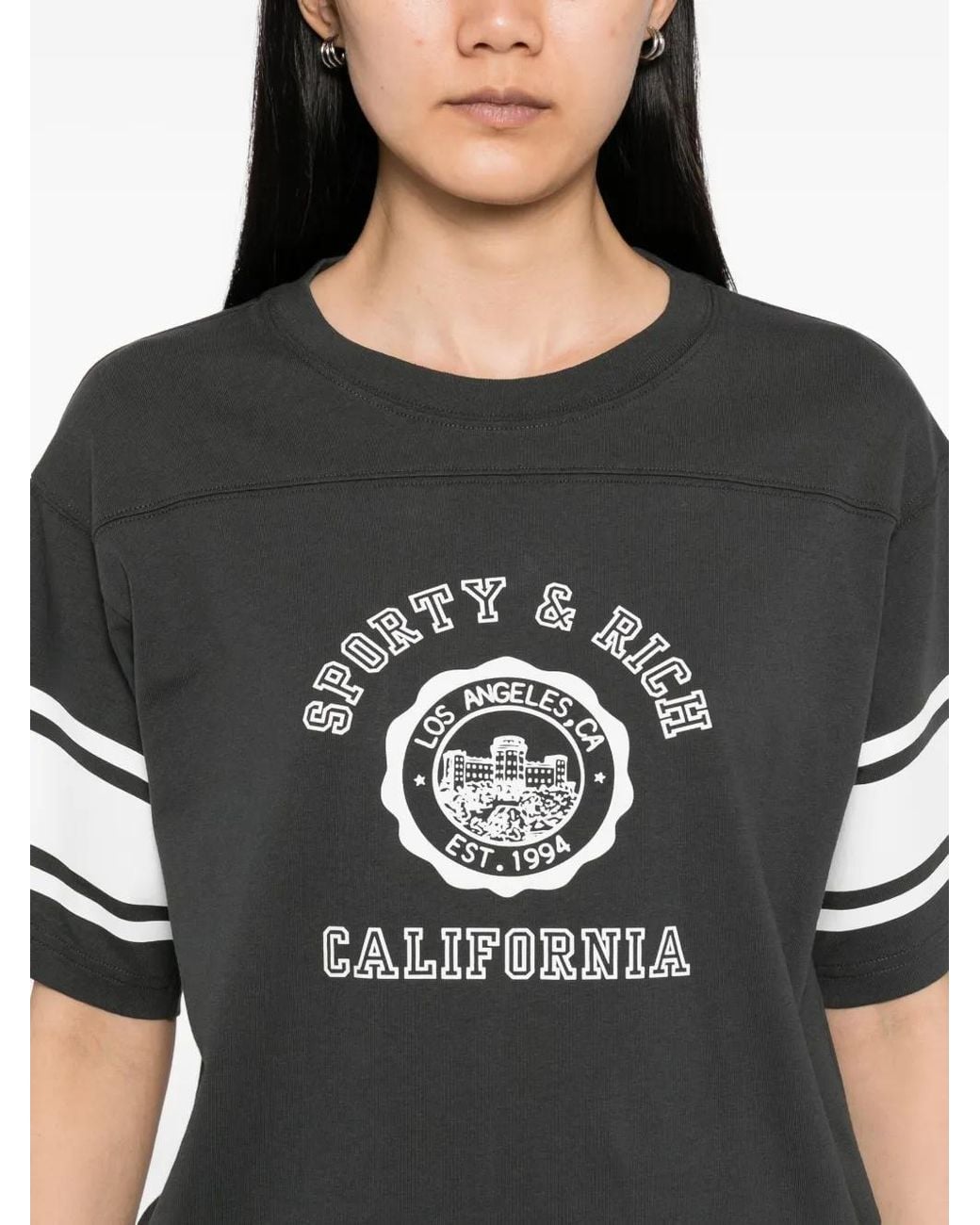 Sporty & Rich Black Logo-Print T-Shirt