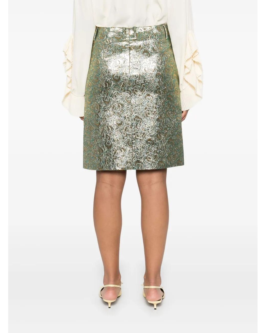 N°21 Metallic-Flower-Print Midi Skirt
