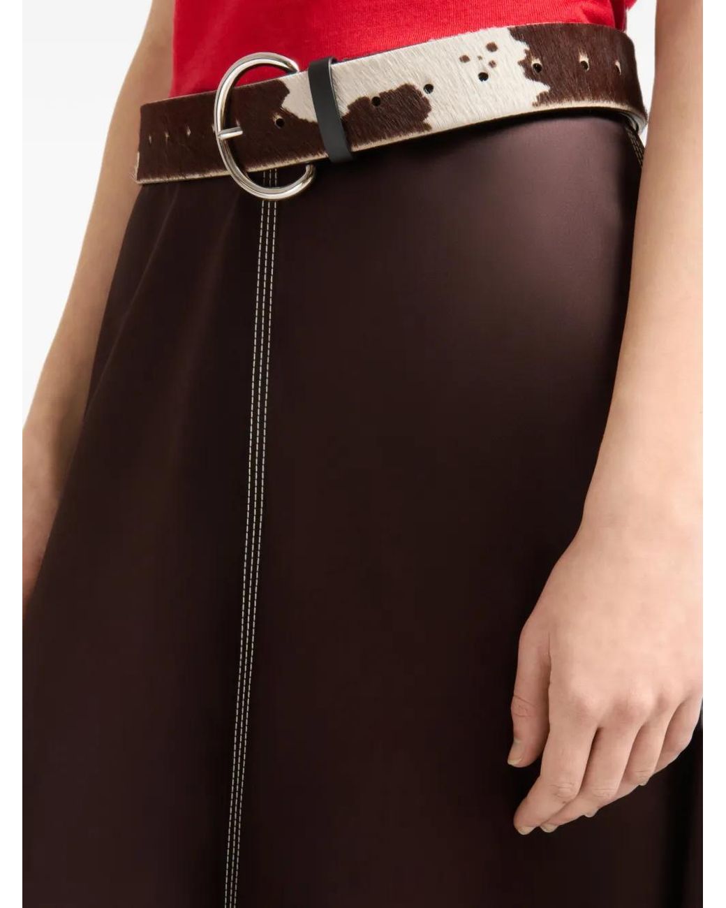 Marni Brown Deep- Satin Midi-Skirt With Contrast Stitching