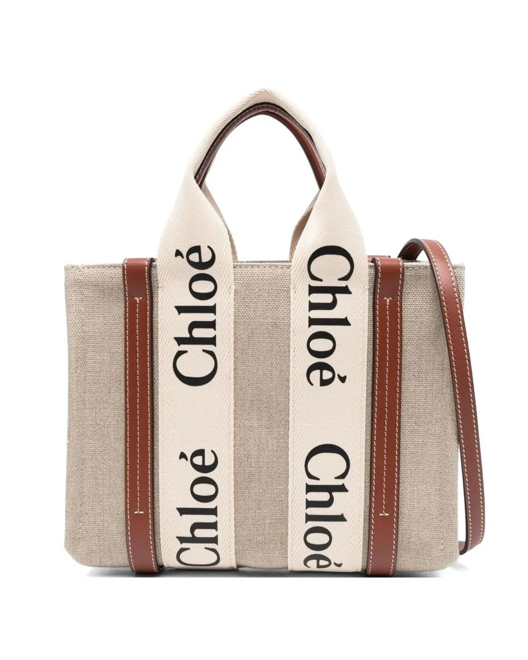 Chloé Natural Small Woody Logo-Print Tote Bag