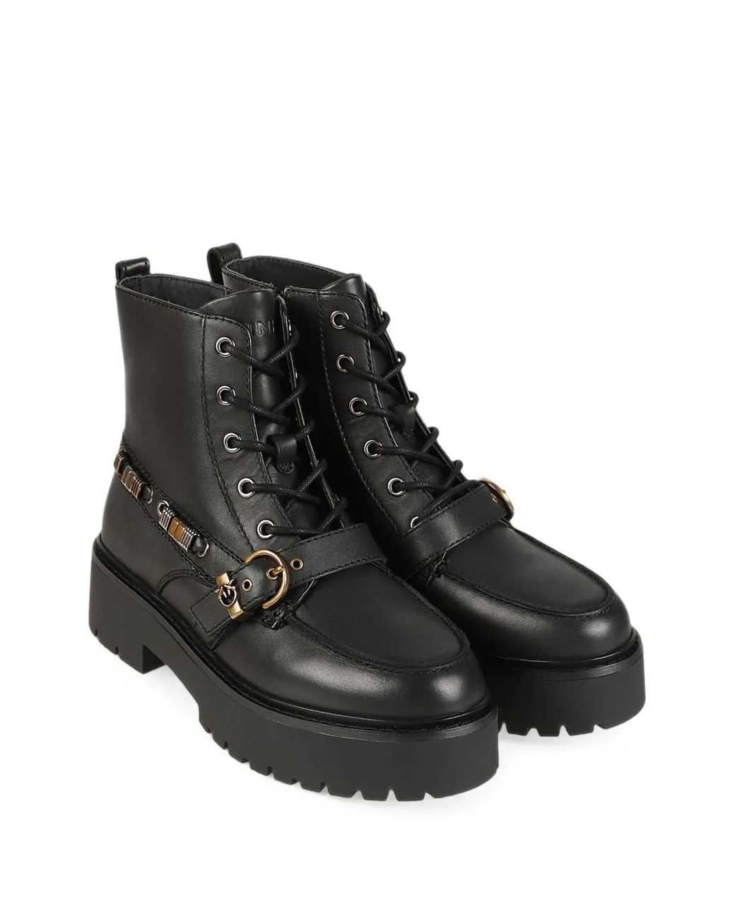 Pinko Black Buckle-Detail Lace-Up Ankle Boots