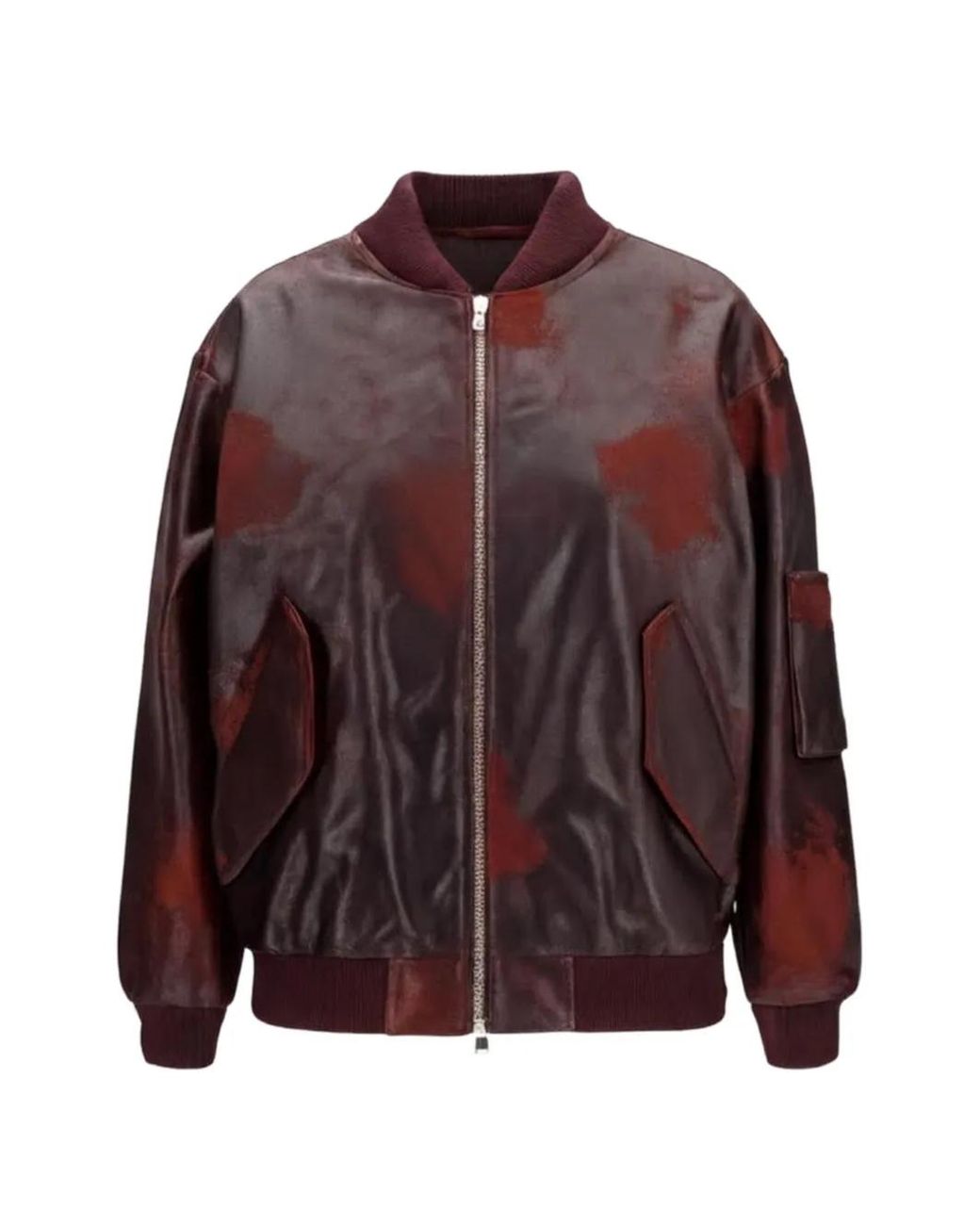 Valstar Brown Crinkled-Effect Leather Bomber Jacket