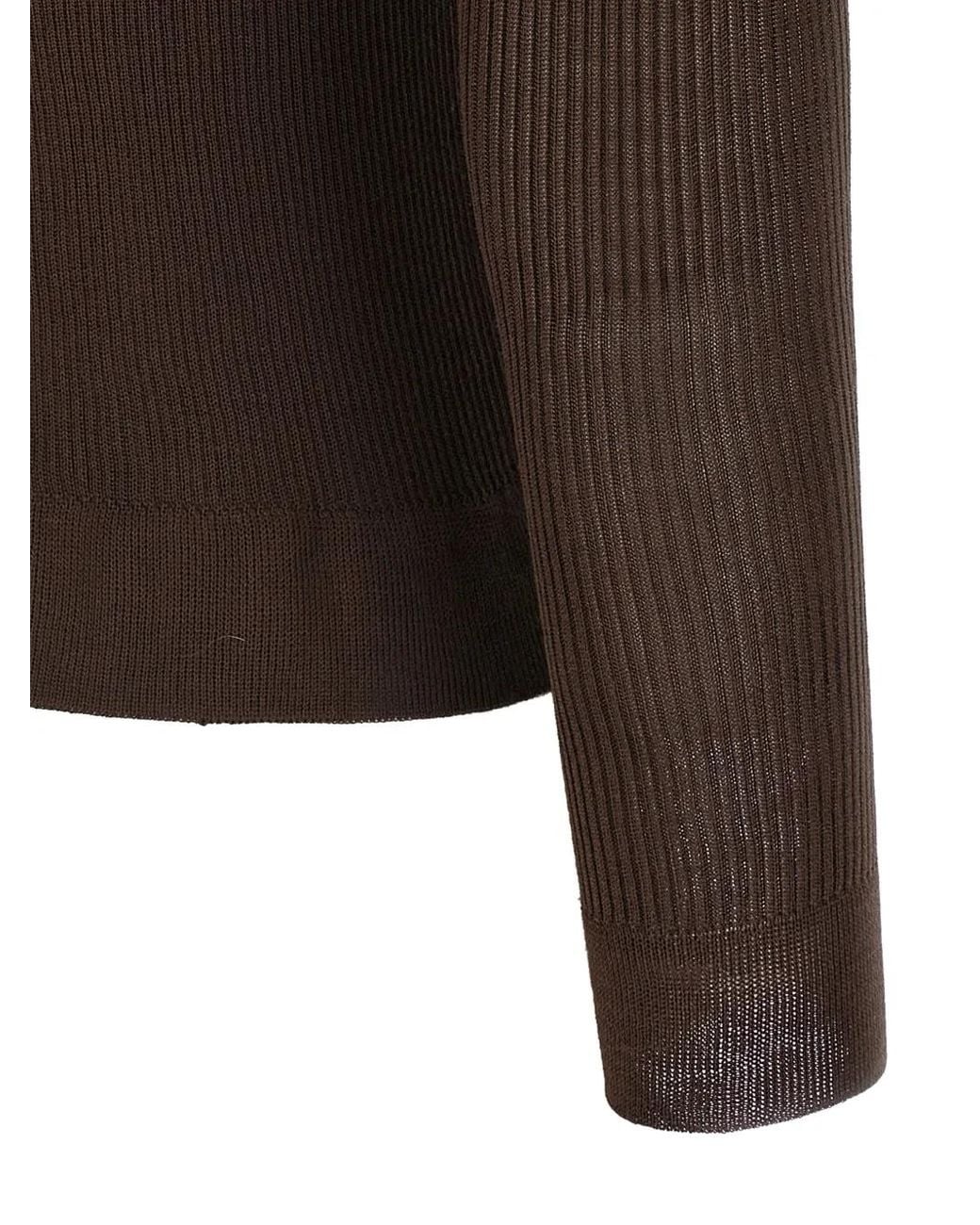 Magda Butrym Brown Ribbed Silk Sweater
