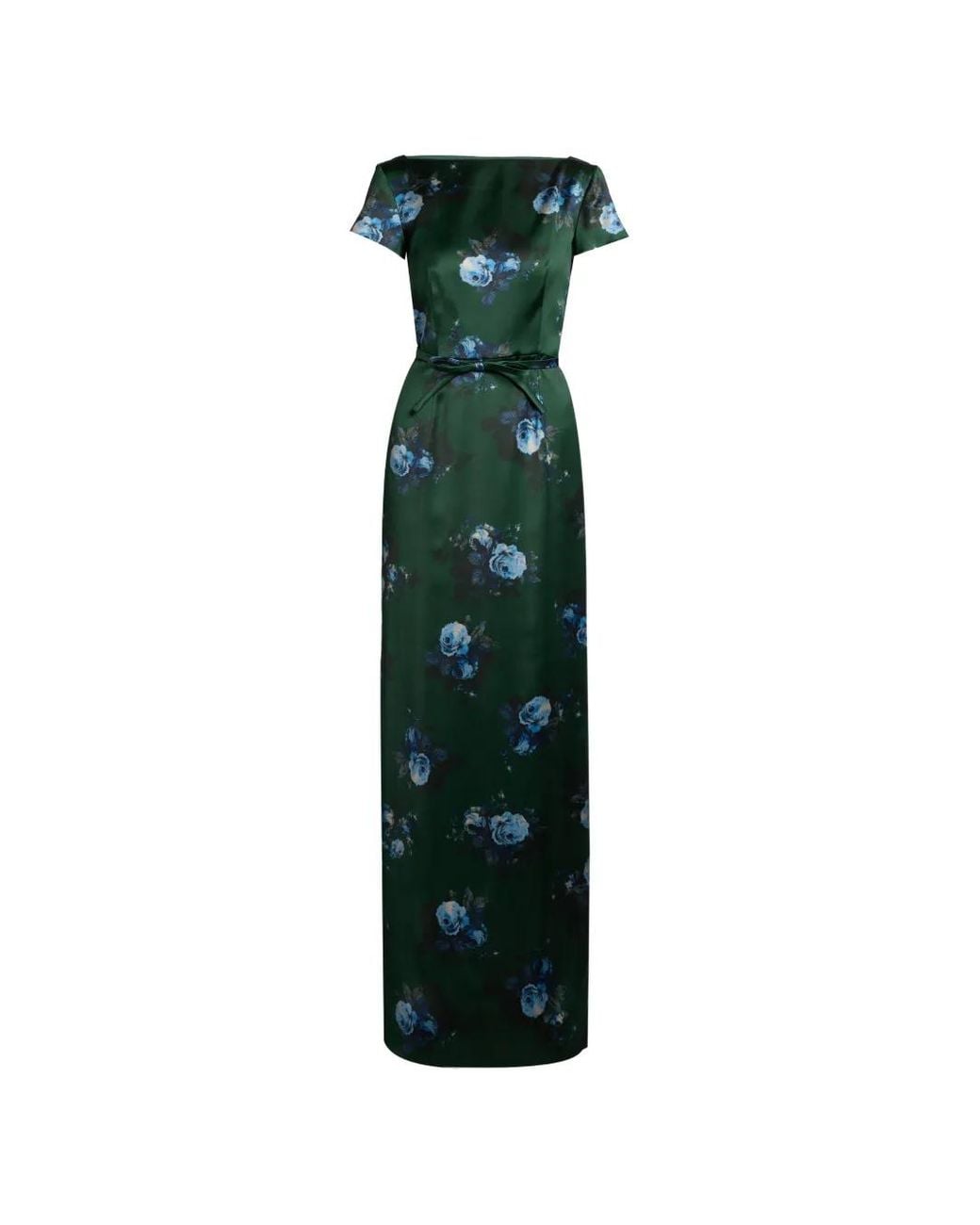 Erdem Green Duchesse-Satin Floral-Print Gown