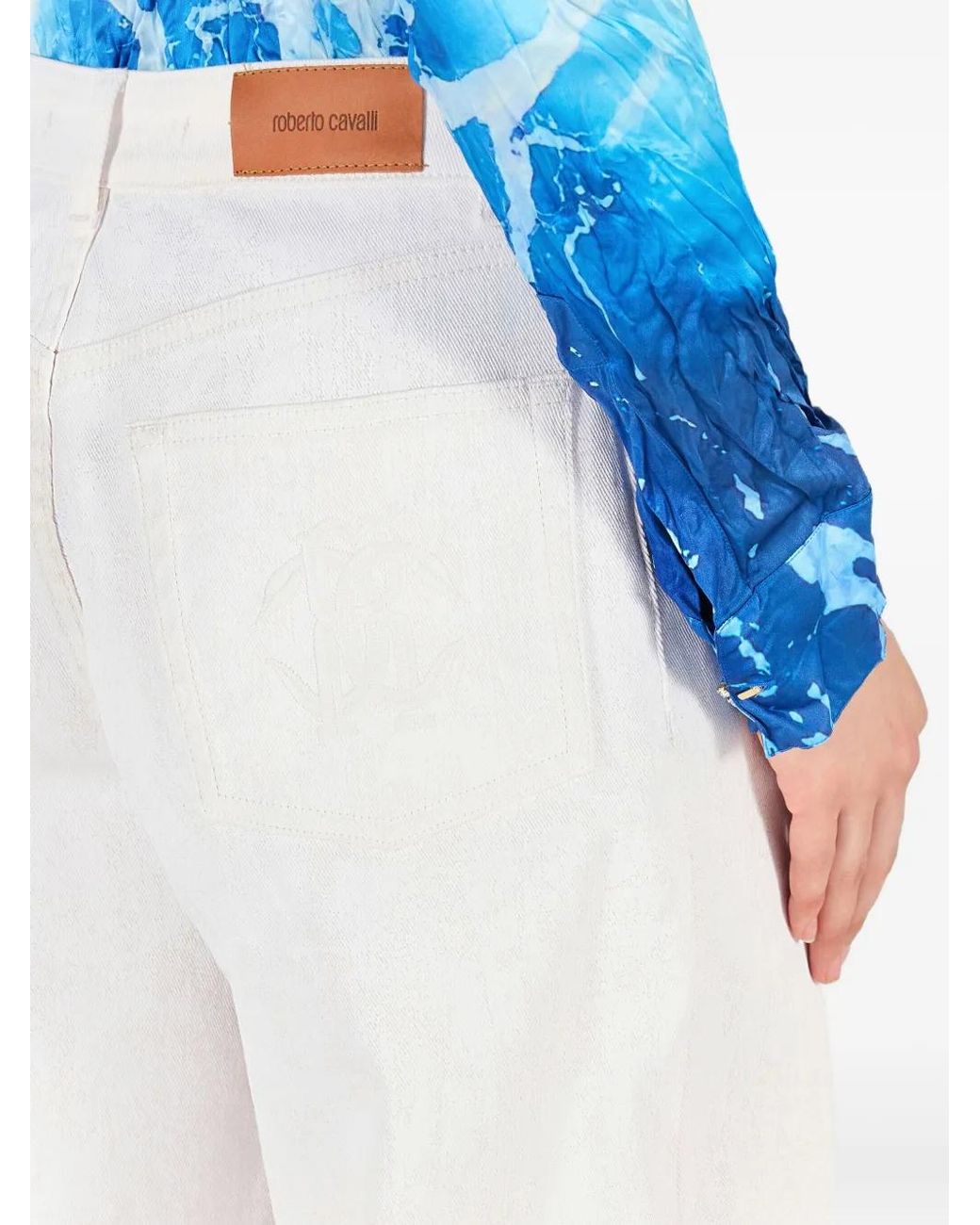 Roberto Cavalli White Patterned-Jacquard Trousers
