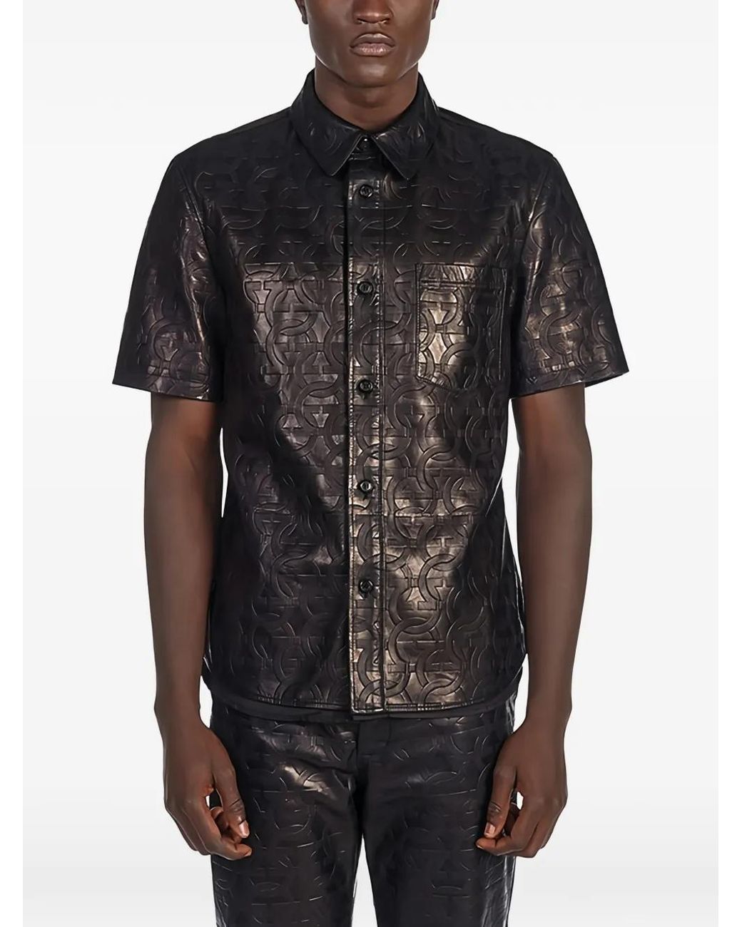 Ferragamo Black Gancini-Motif Leather Jacket for men