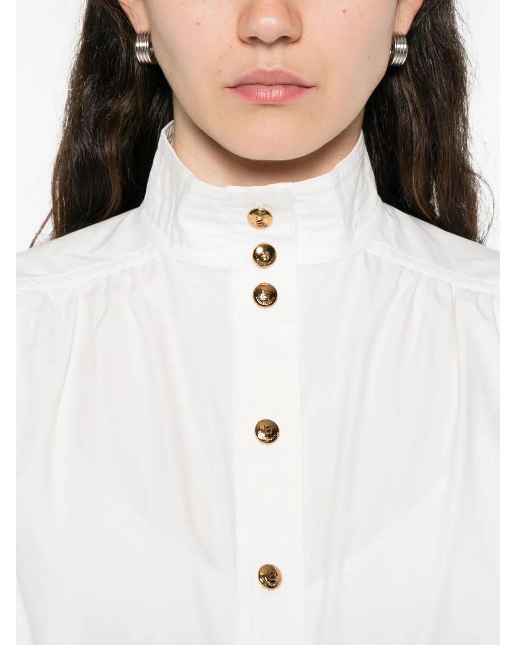 Zimmermann White Mock-Neck Buttoned Blouse