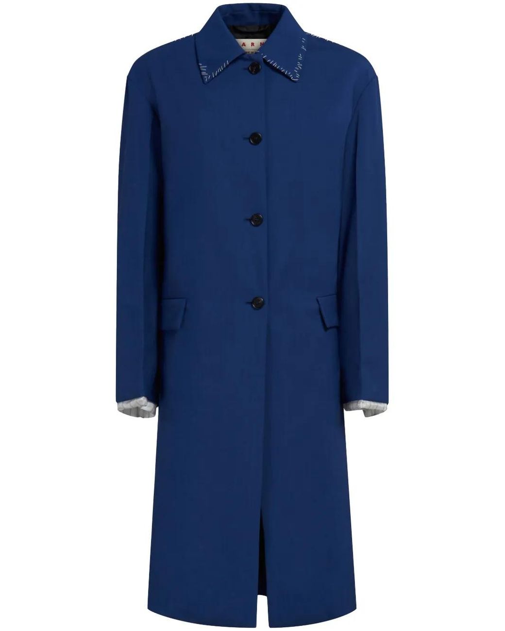 Marni Blue Contrasting-Stitch Single-Breasted Coat