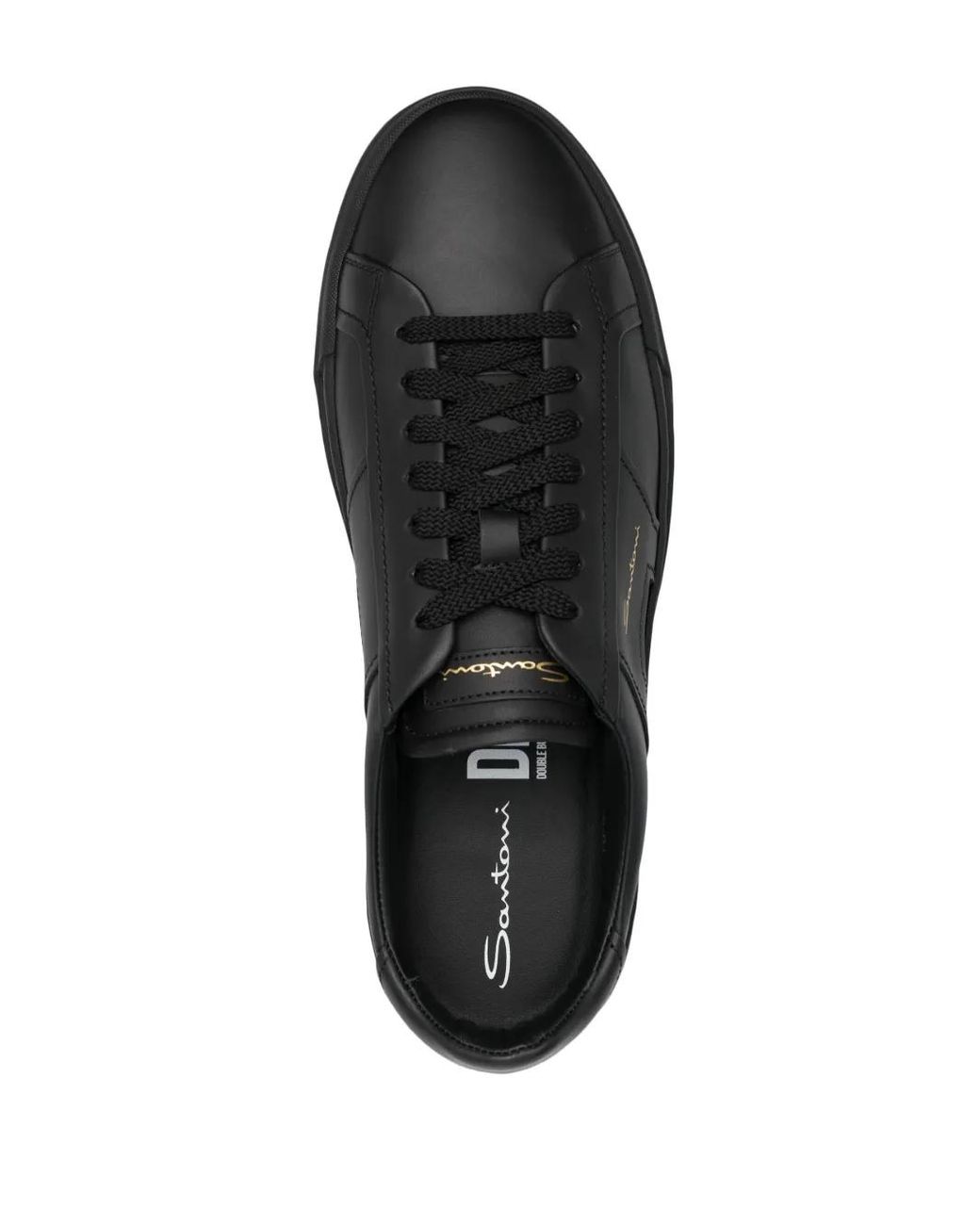 Santoni Black Leather Low-Top Sneakers for men