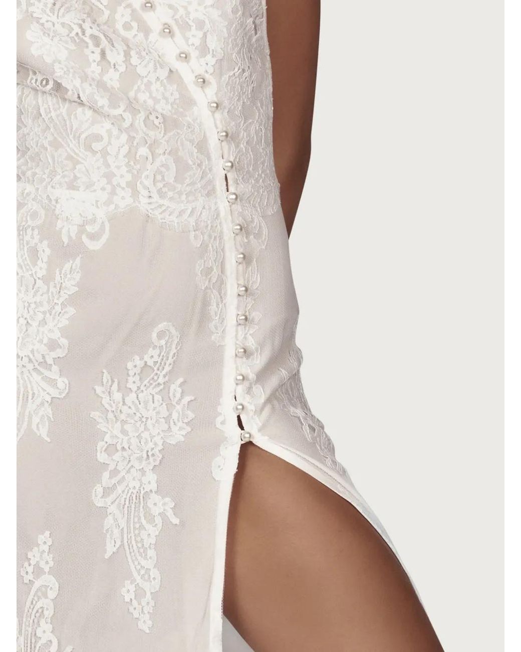 Mia Peculiar White Floral-Lace Pearl Gown