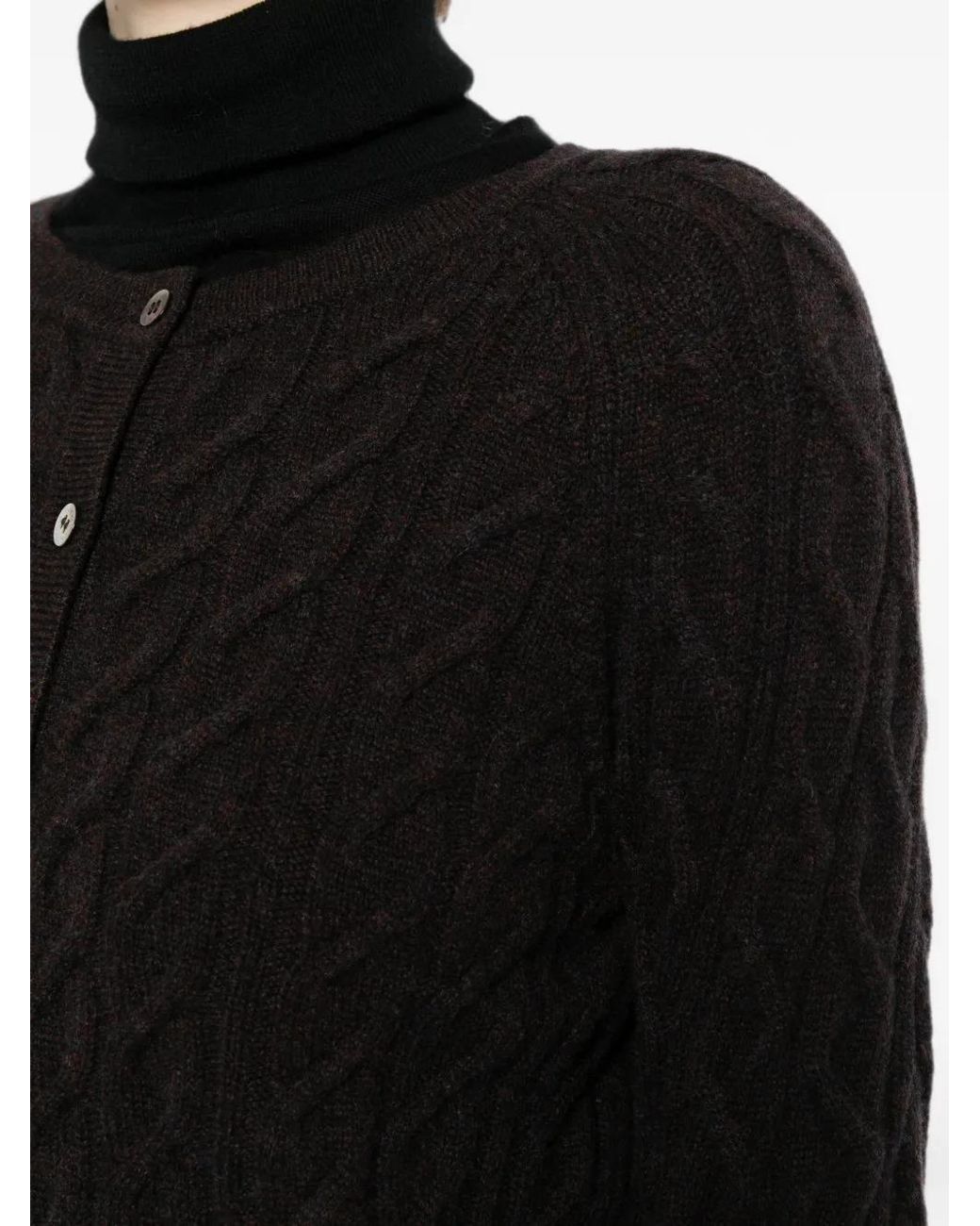 N.Peal Cashmere Black Myla Cable-Knit Cardigan