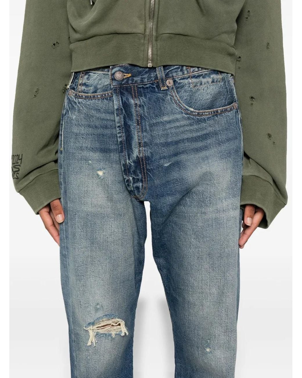 R13 Blue Crossover Distressed Skinny Jeans