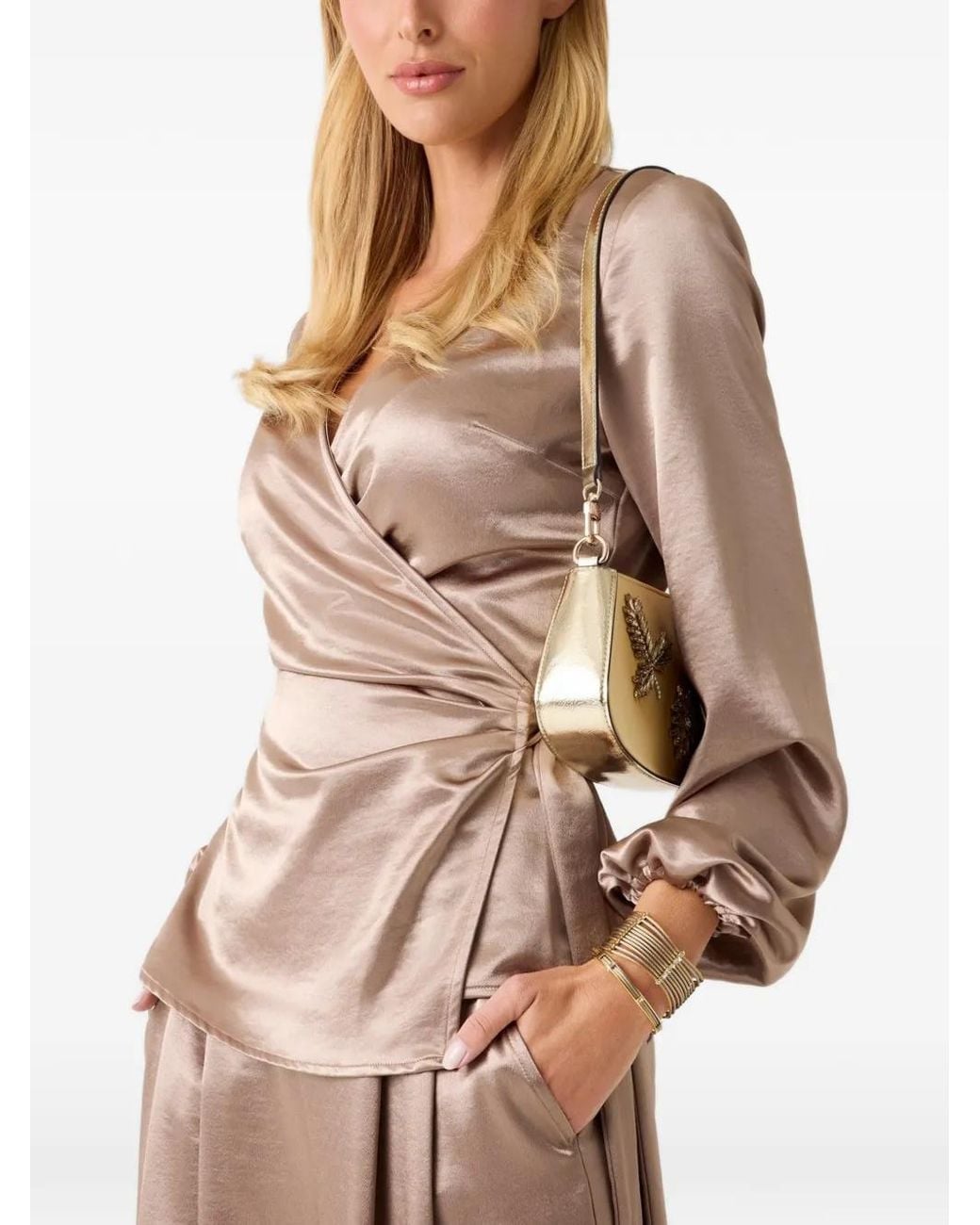 Guess Natural Satin Wrap Blouse
