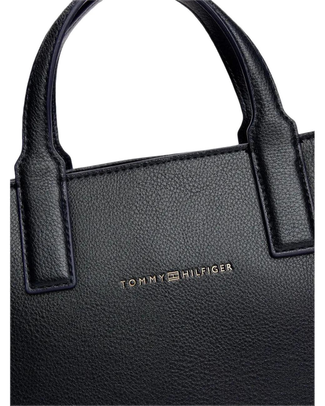Tommy Hilfiger Black Logo-Lettering Pebbled-Texture Tote Bag