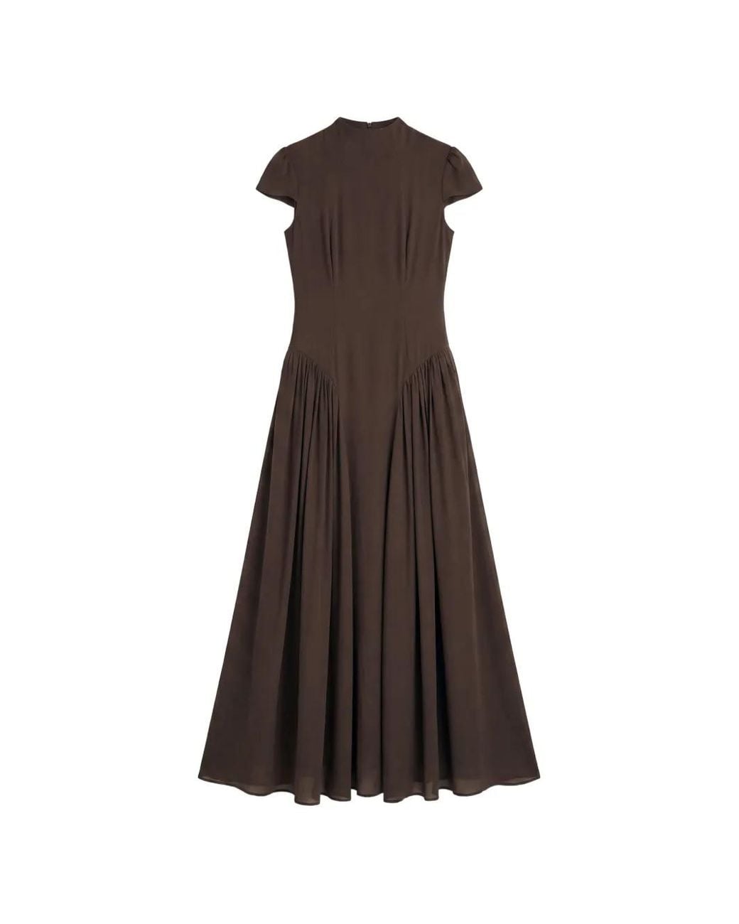 Reformation Brown Maven Gathered-Waist Midi Dress