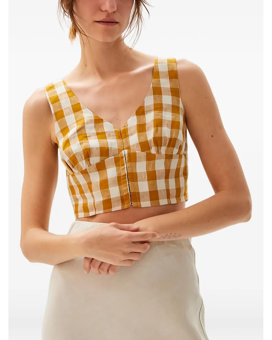 Casa Raki Yellow Bruna Gingham Linen Top
