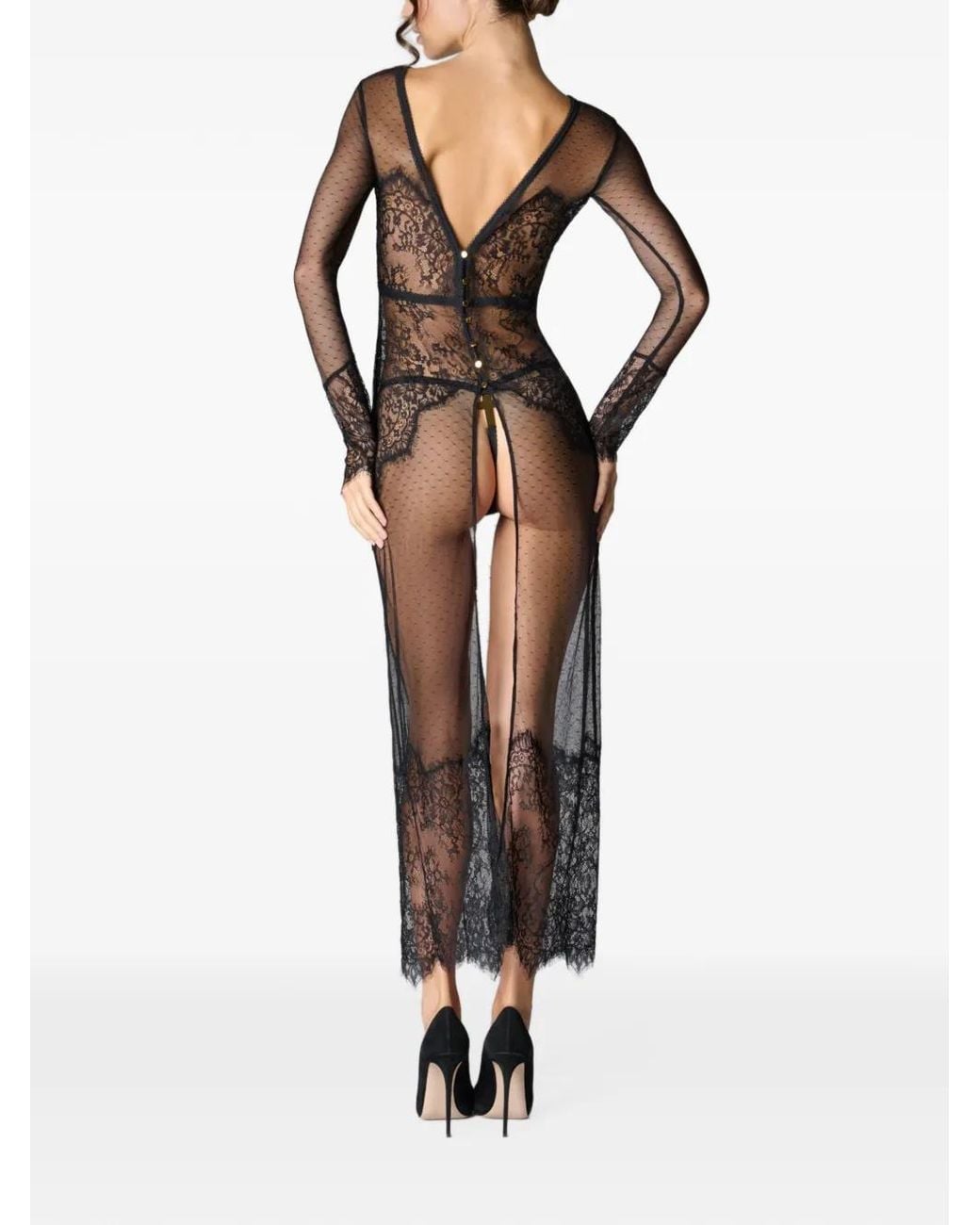 Scandale Gray Babydoll Lace-Panelled Maxi Dress