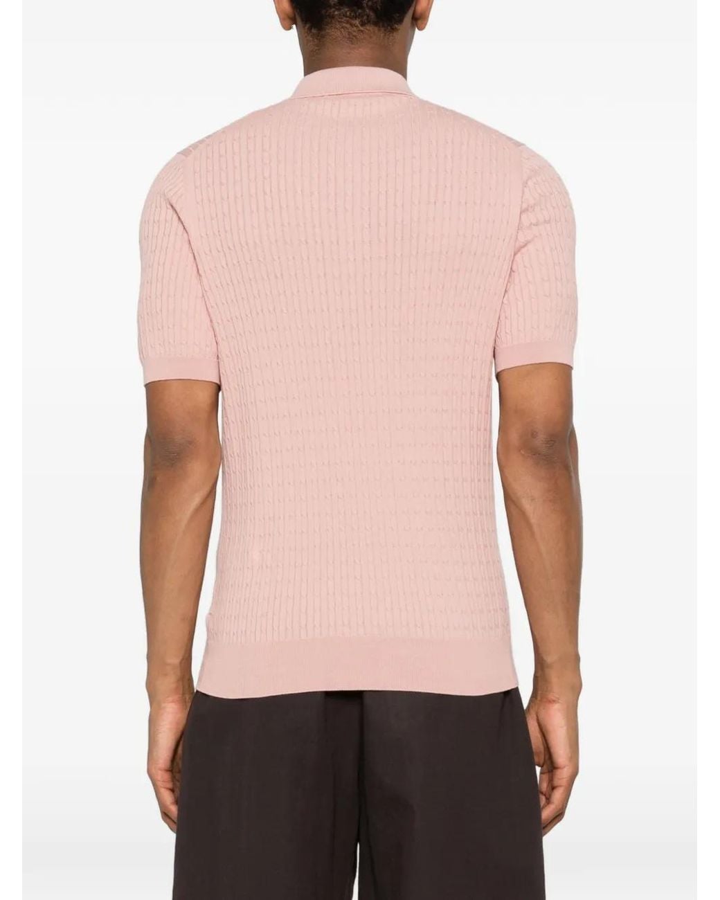 Tagliatore Pink Cable-Knit Polo Shirt for men