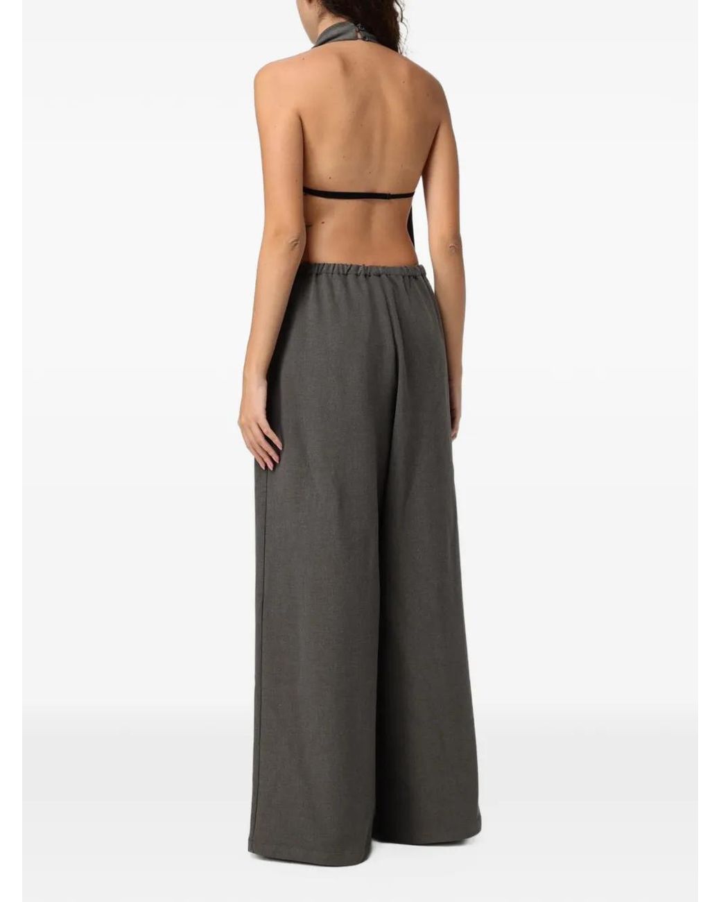 ELEH Gray Cowl-Neck Backless Jumpsuit