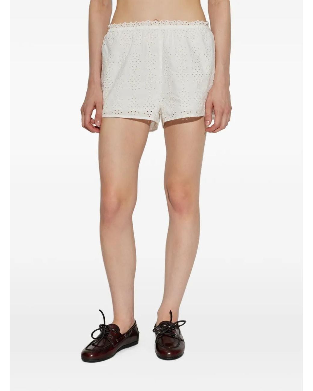 Posse White Harriet Broderie-Anglaise Shorts