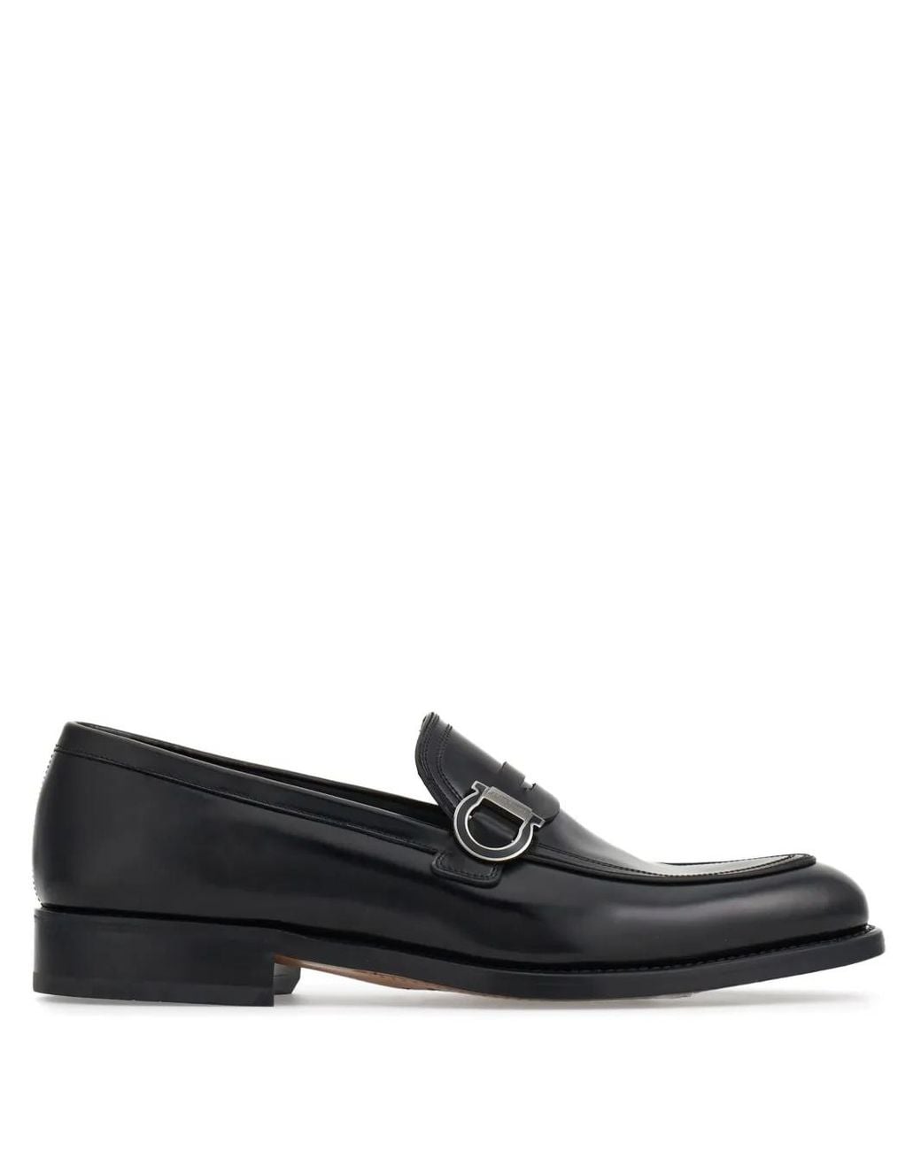 Ferragamo Black Gancini-Plaque Leather Mocassins for men