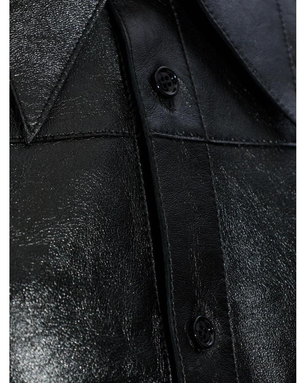 AMI Black Panelled Leather Shirt