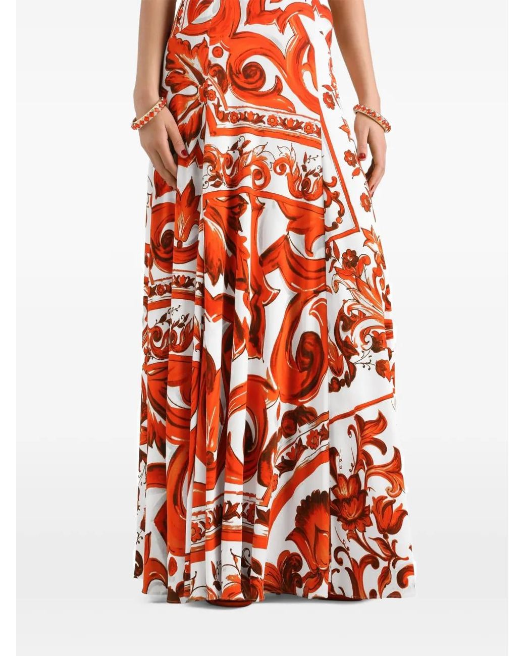 Dolce & Gabbana White Majolica-Print Organzine Long Dress