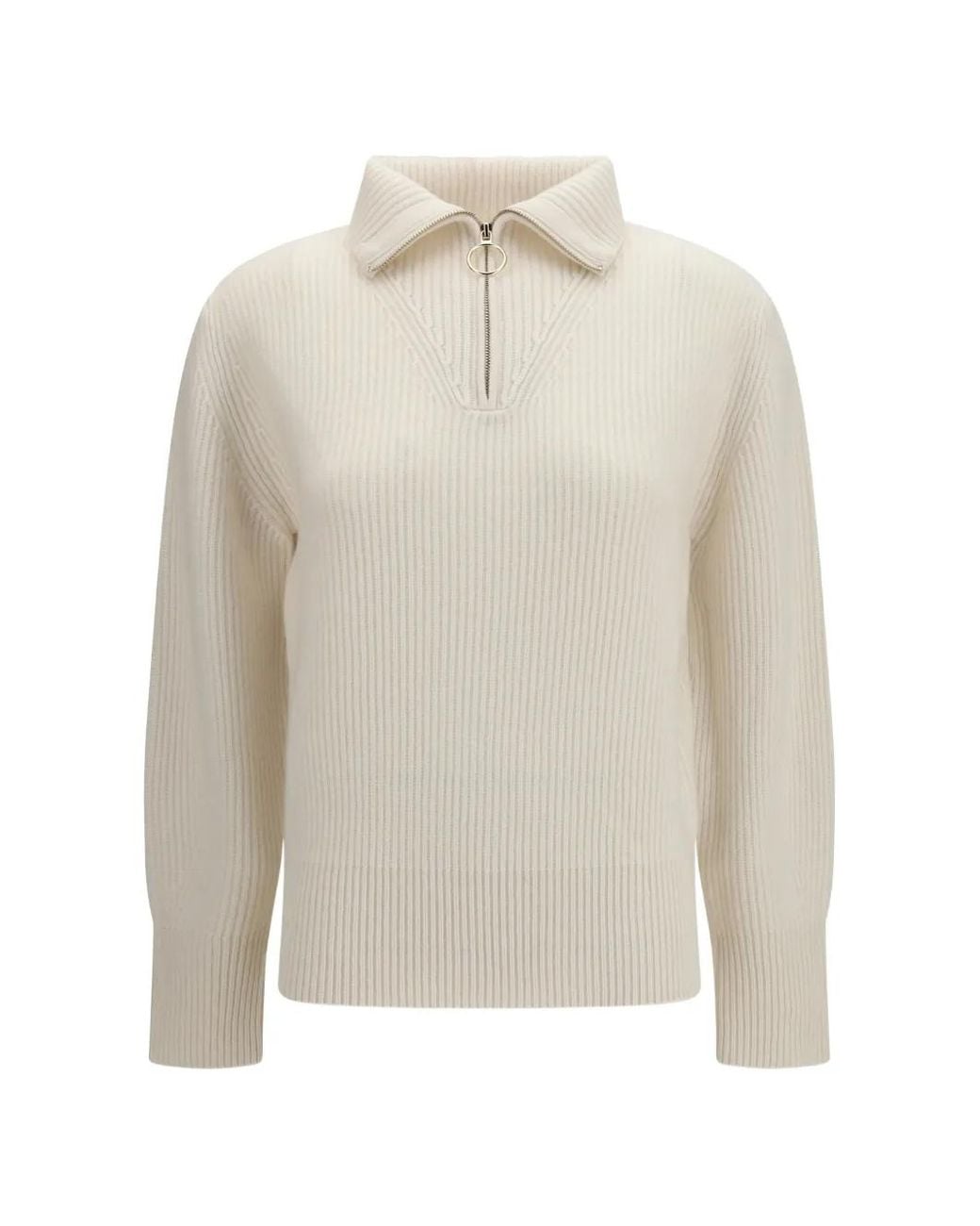 Forte_forte White Ribbed Half-Zip Jumper