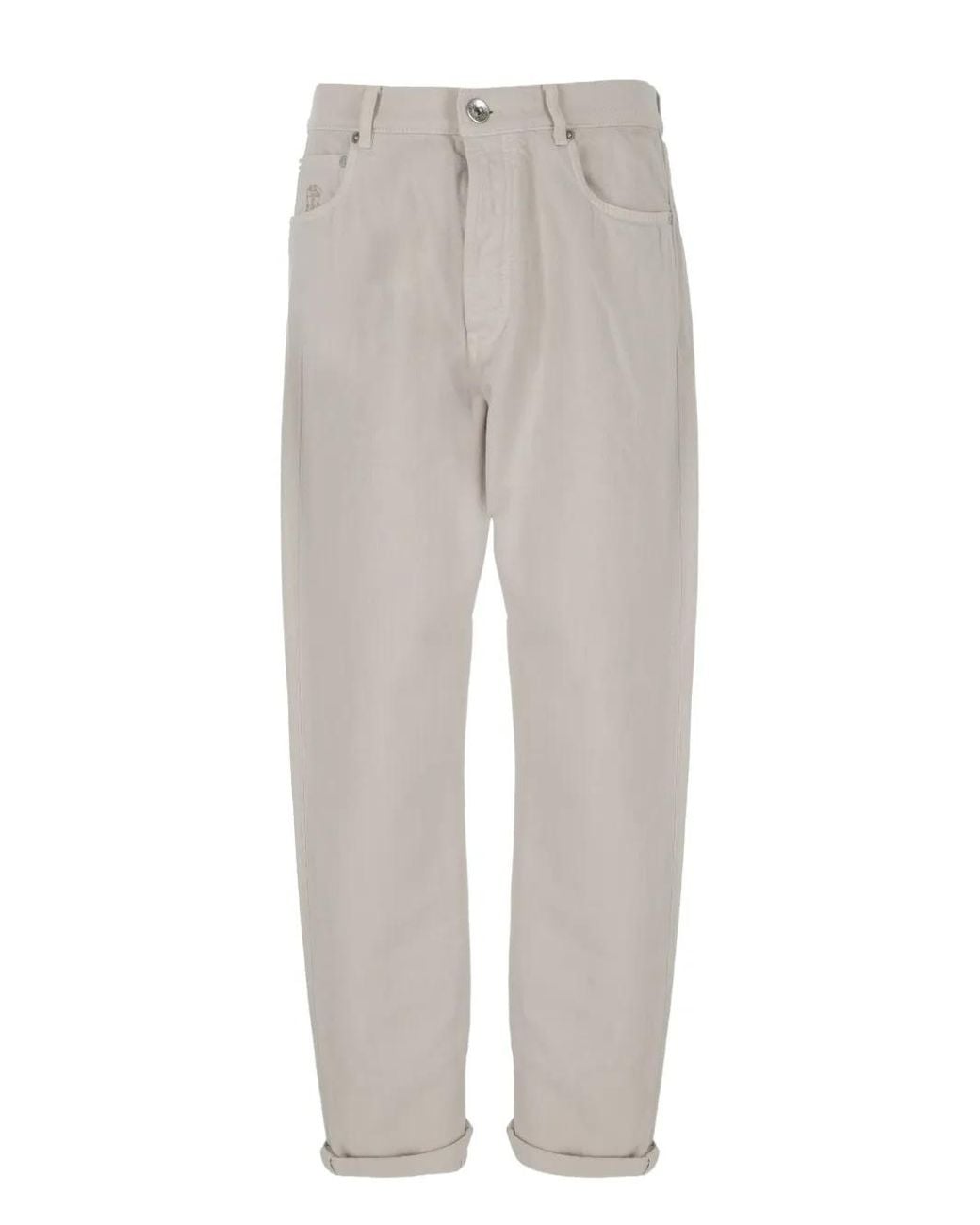 Brunello Cucinelli White Logo-embroidered Jeans for men