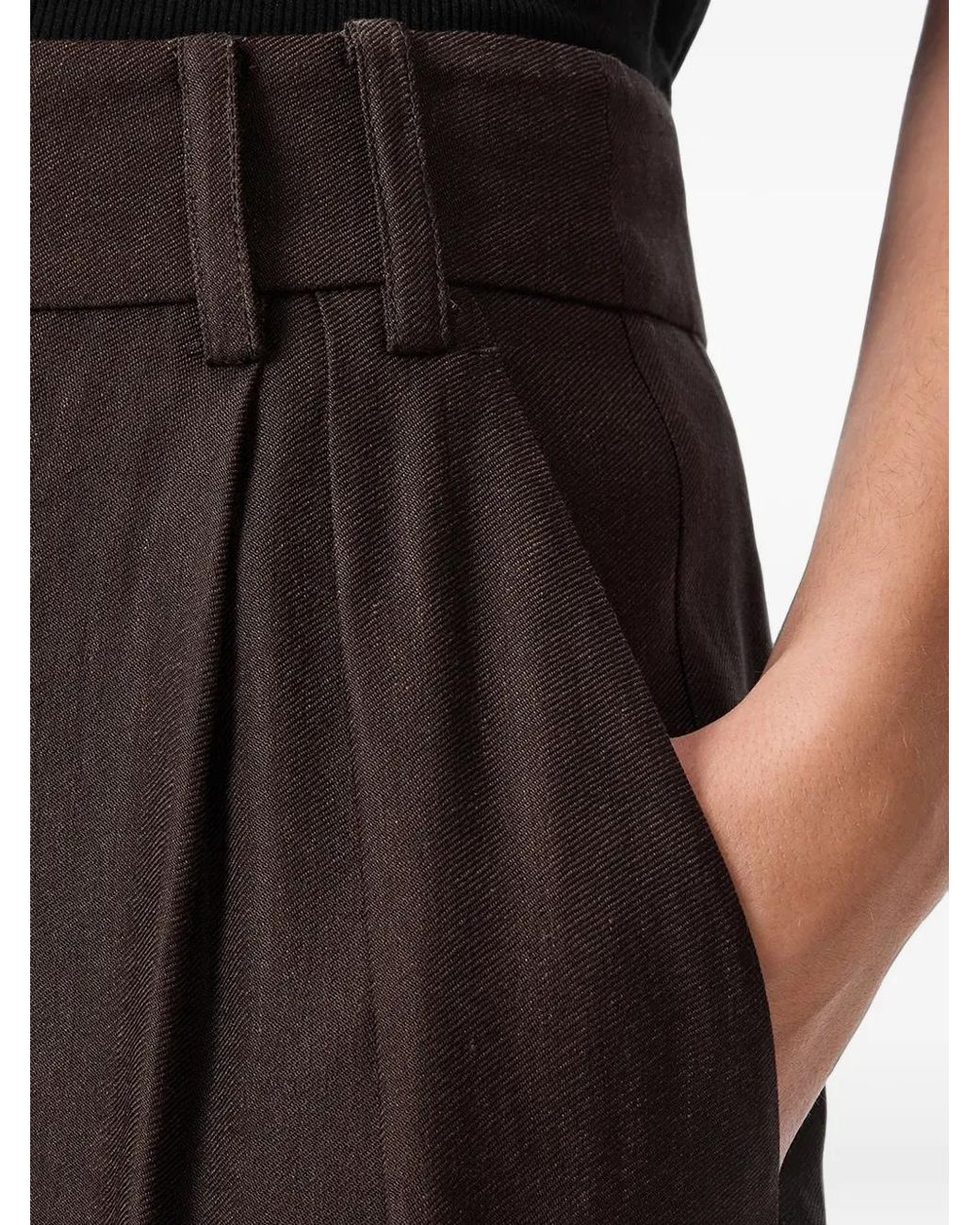 AllSaints Brown Charley Pleated Trousers