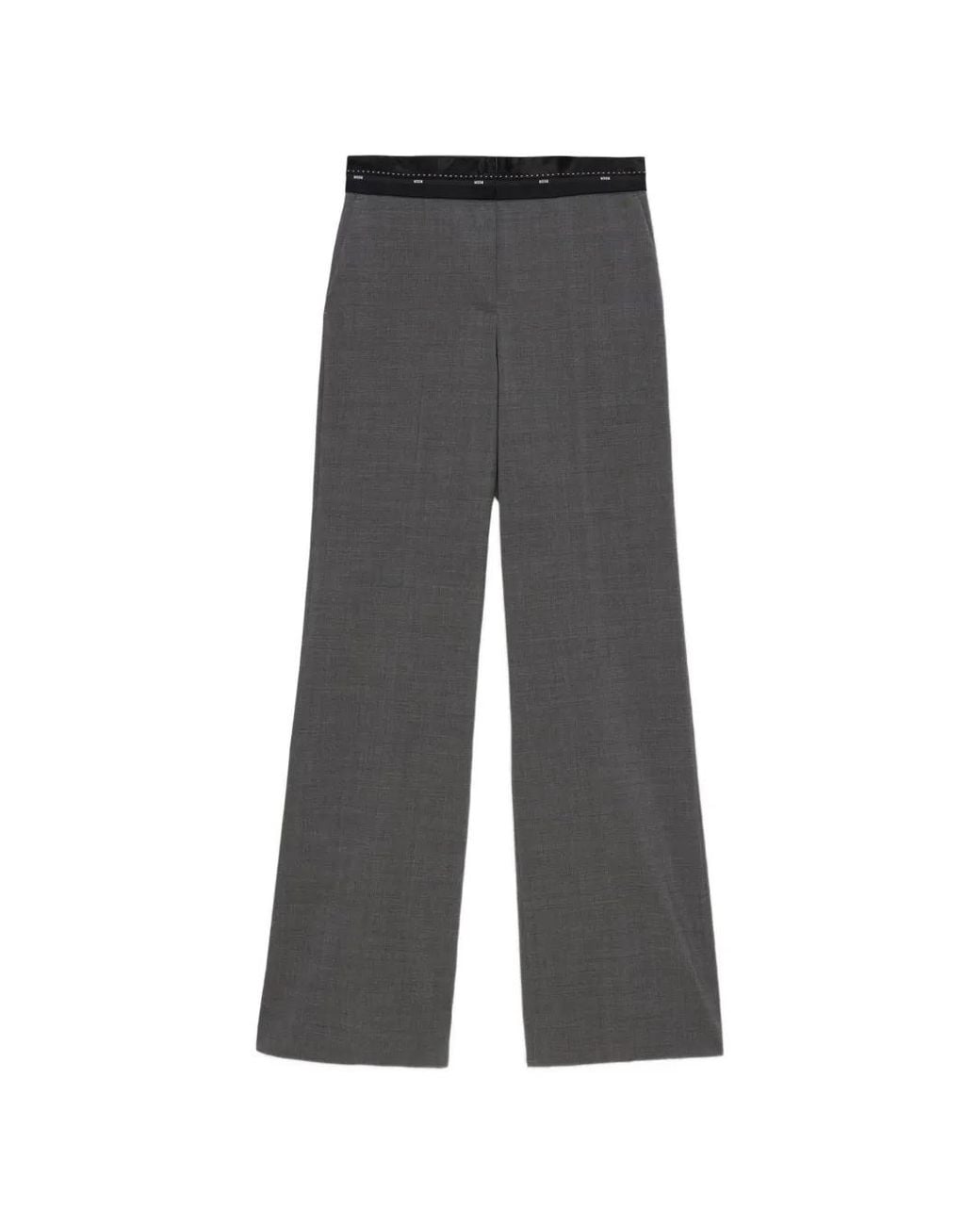 MSGM Gray Wide-Leg Waistband Trousers