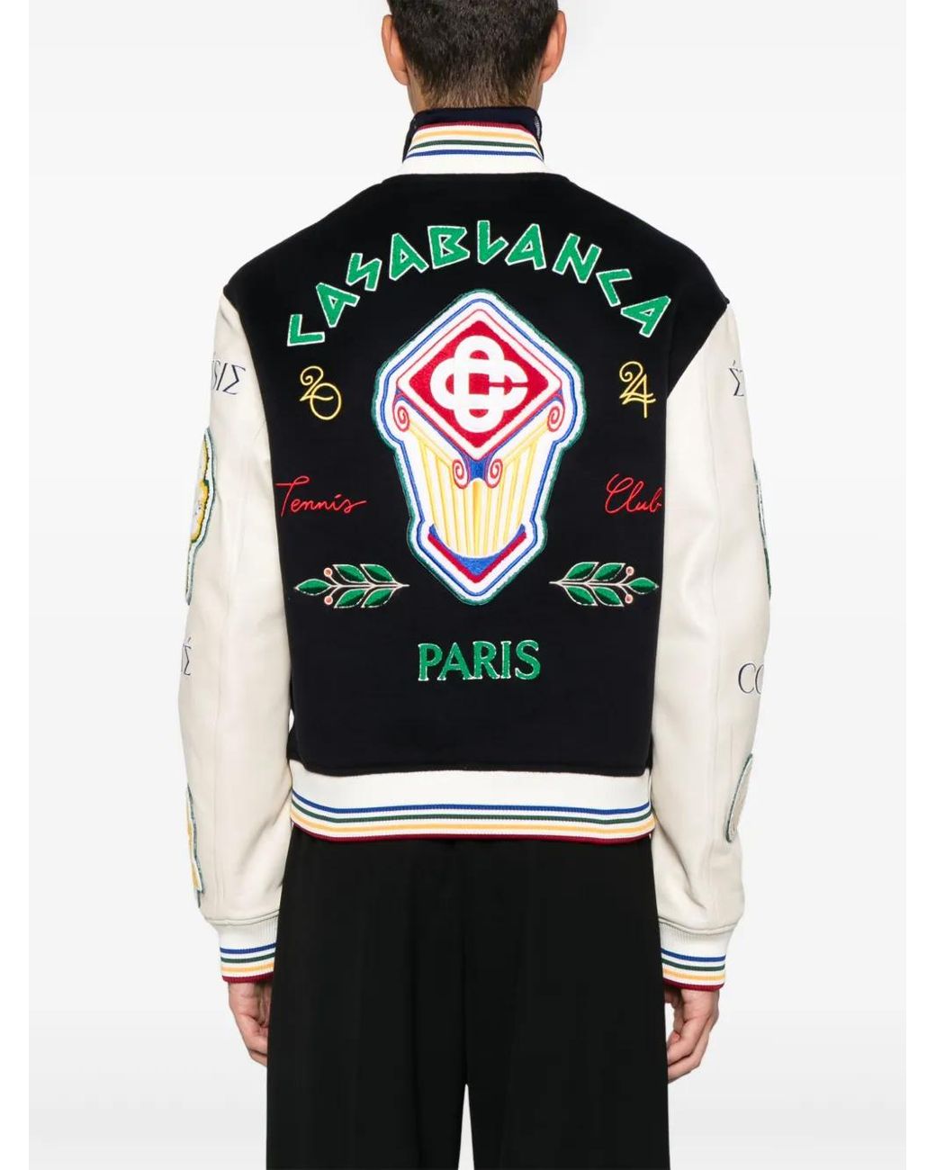 Casablanca Black Embroidered Chenille Patchwork Mini Bomber Jacket for men
