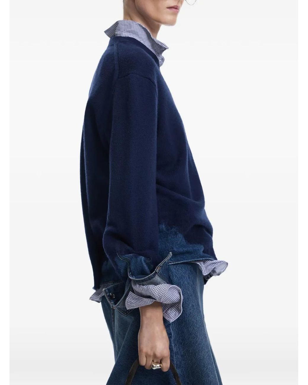 JNBY Blue Patchwork V-Neck Sweater
