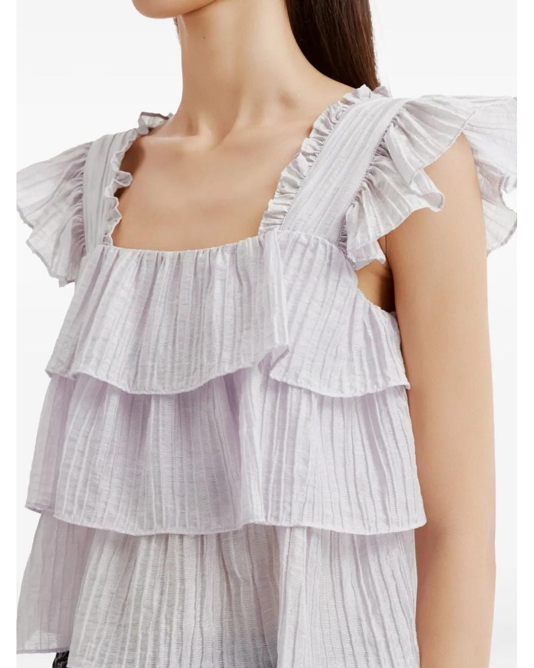 B+ AB White Ruffled Tiered Top