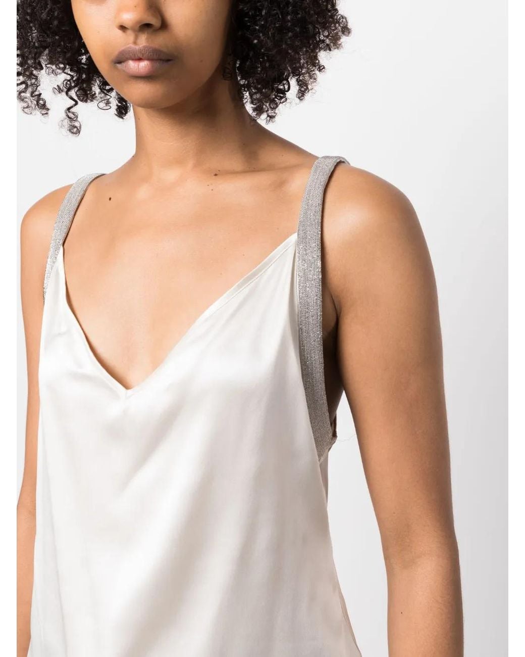 Fabiana Filippi White Metallic-Trim Satin Camisole