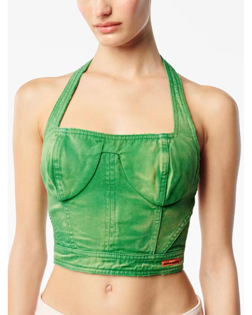 Heron Preston Green Distressed Cotton Corset Top