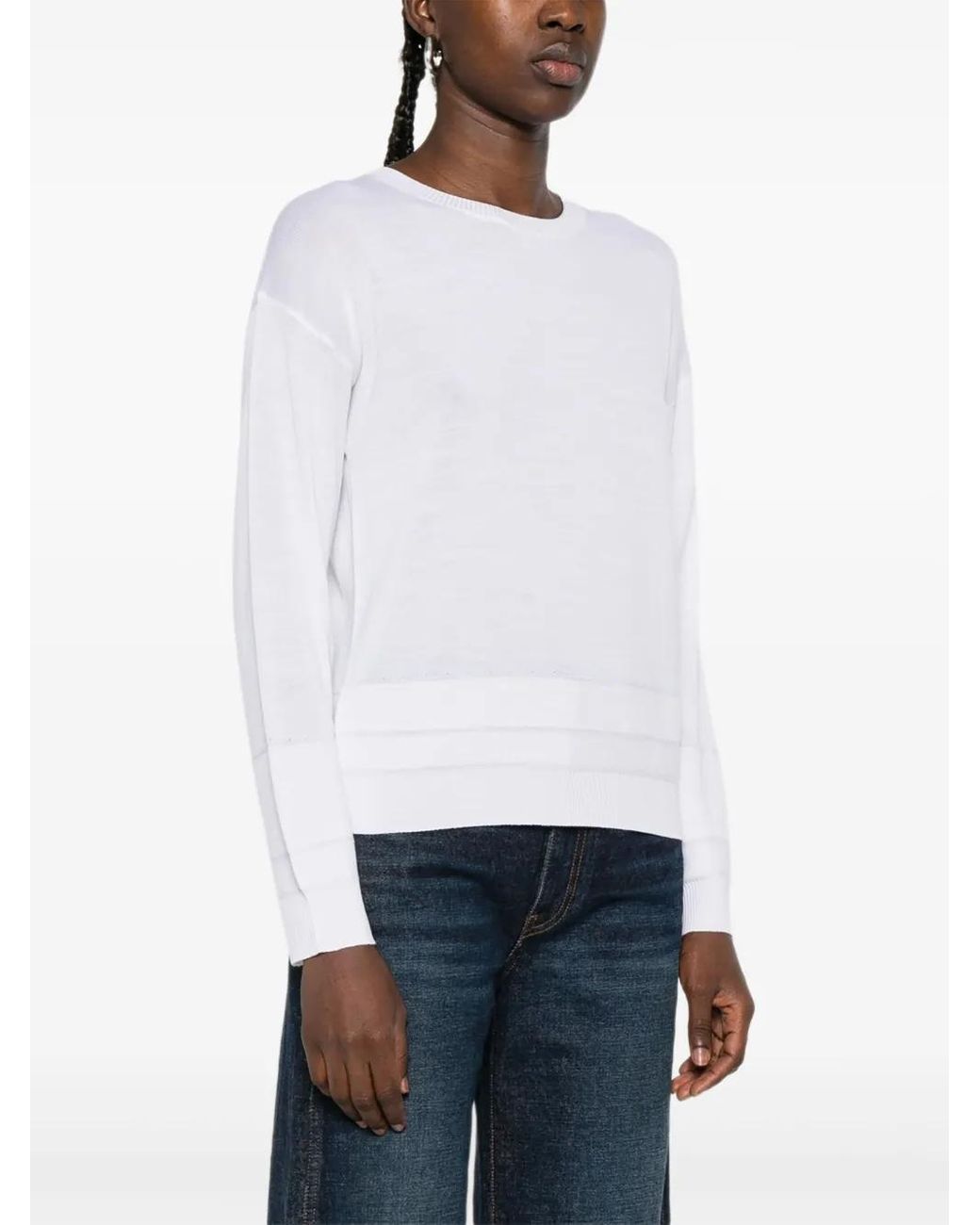 Eleventy White Round-Neck Wool Sweater