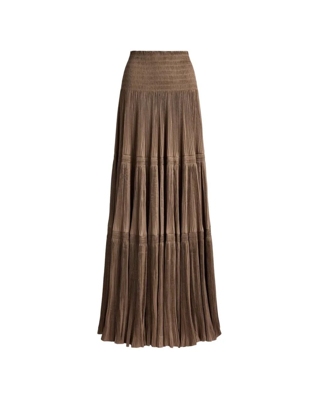 Ralph Lauren Brown Adeena Pleated Maxi Skirt