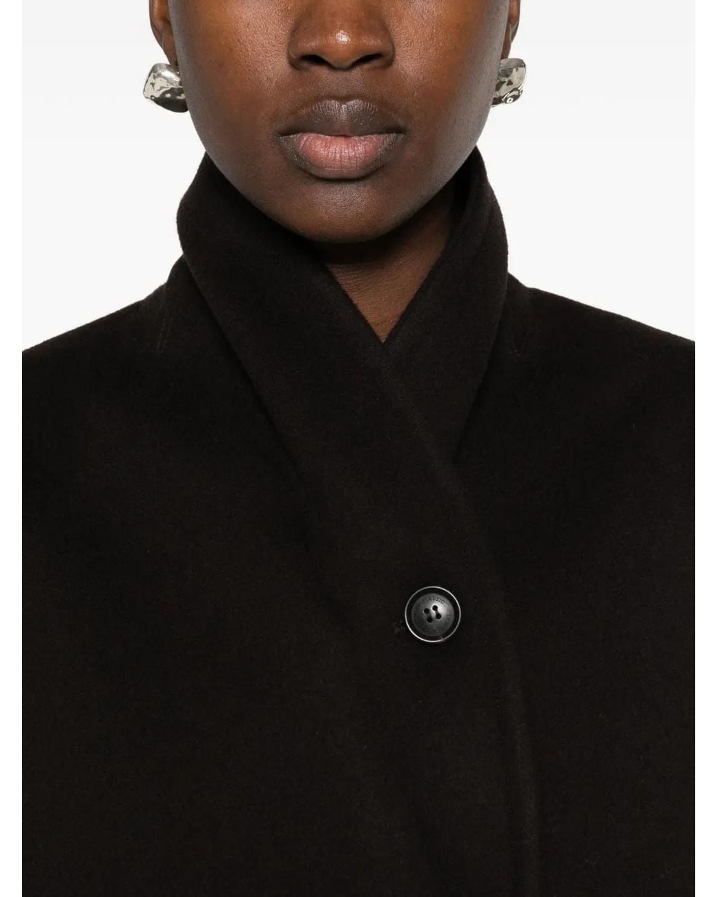 Low Classic Black Double-Breasted Shawl-Collar Coat
