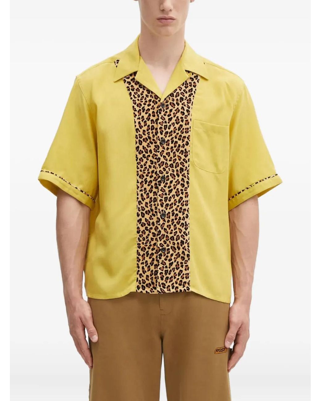 Wacko Maria Yellow Leopard-Print Panel Shirt for men