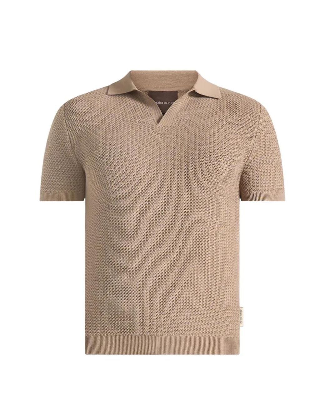 Manière De Voir Natural Rowen Textured Knit Revere Polo Shirt for men