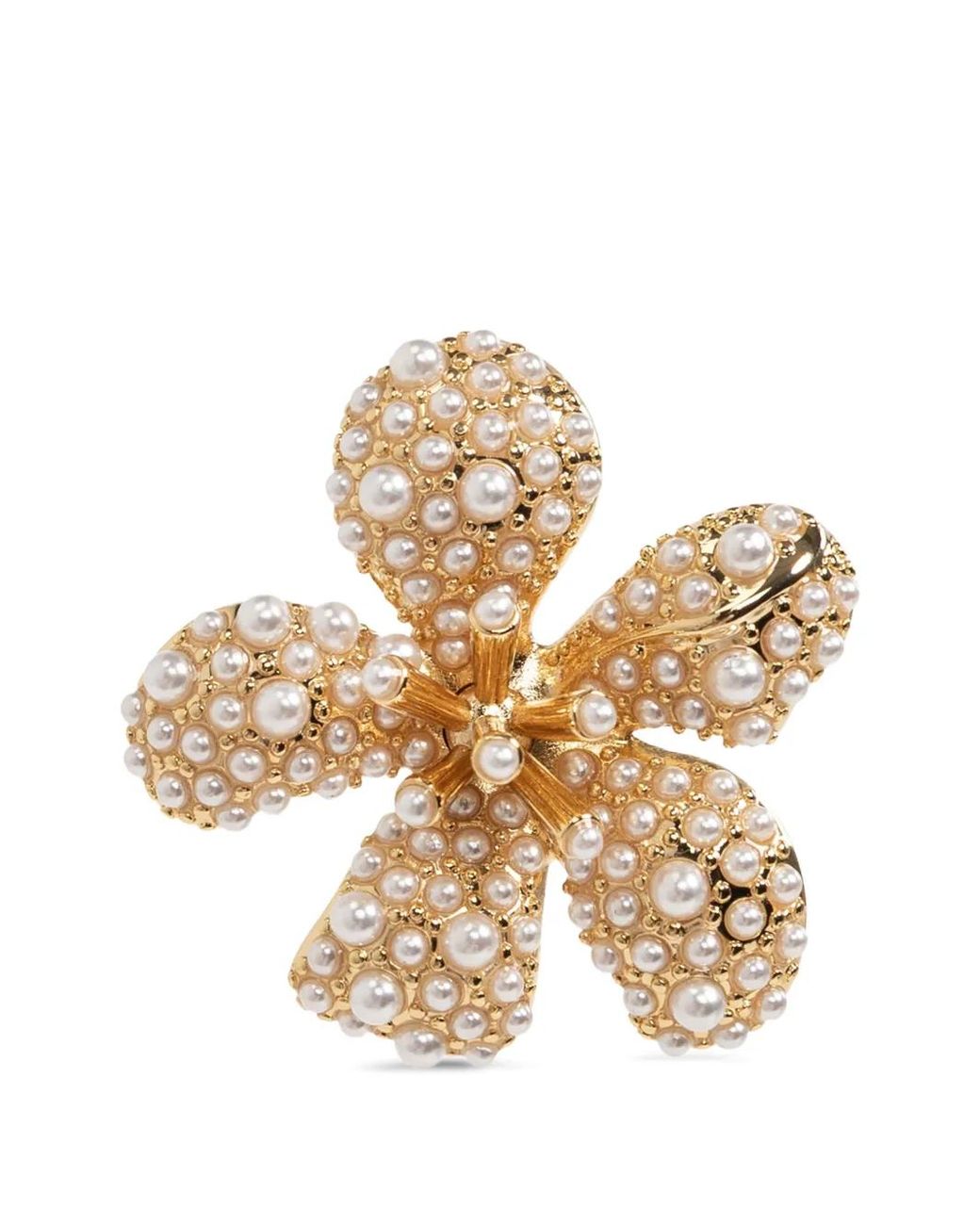 Self-Portrait Metallic Floral-Motif Faux-Pearl Earrings