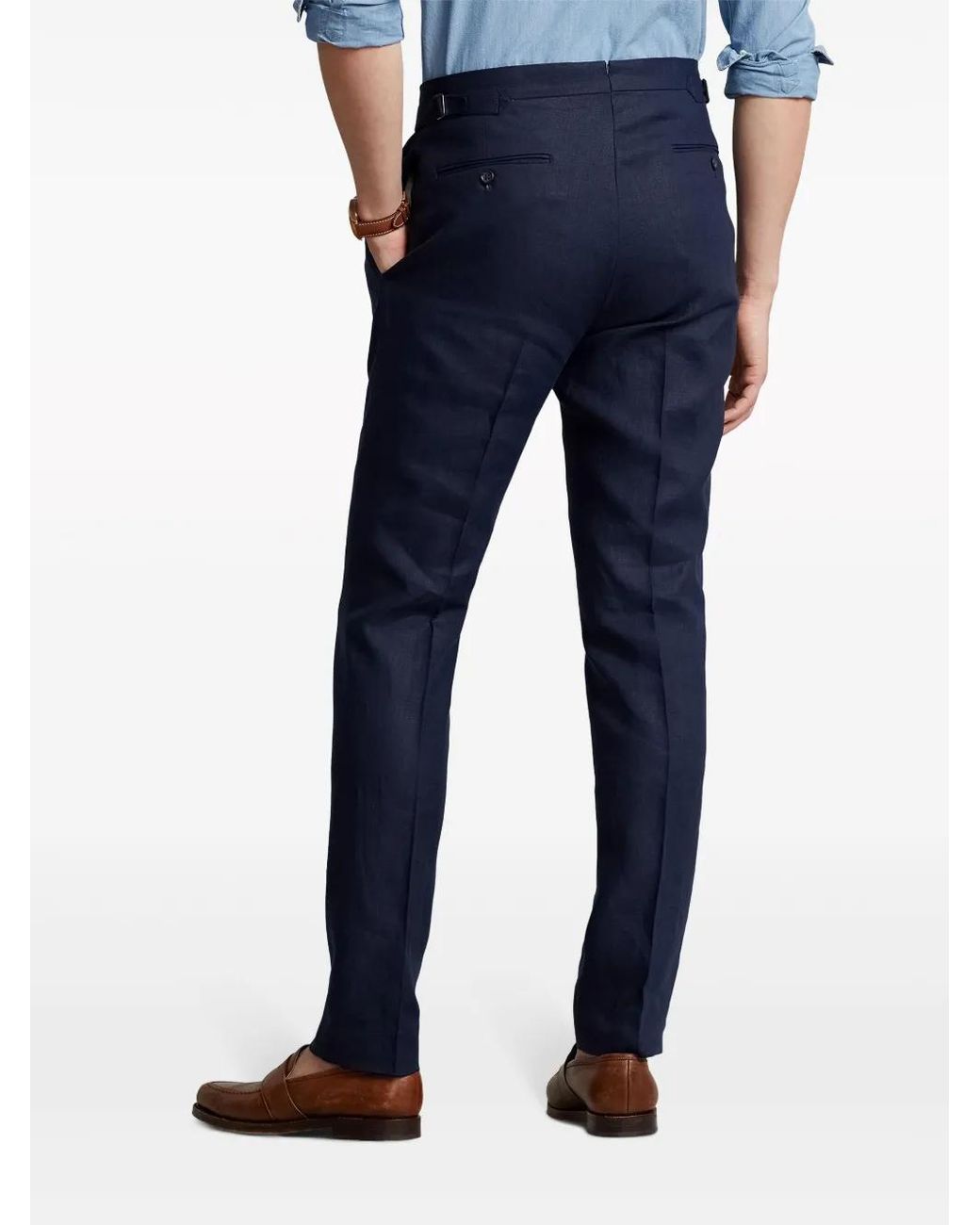 Polo Ralph Lauren Blue Pleat-Detail Linen Trousers for men