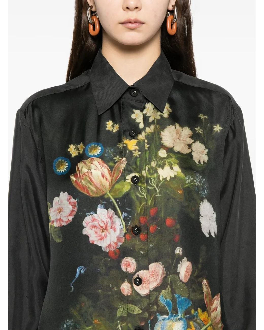 Cynthia Rowley Green Silk Floral Printed Shirt