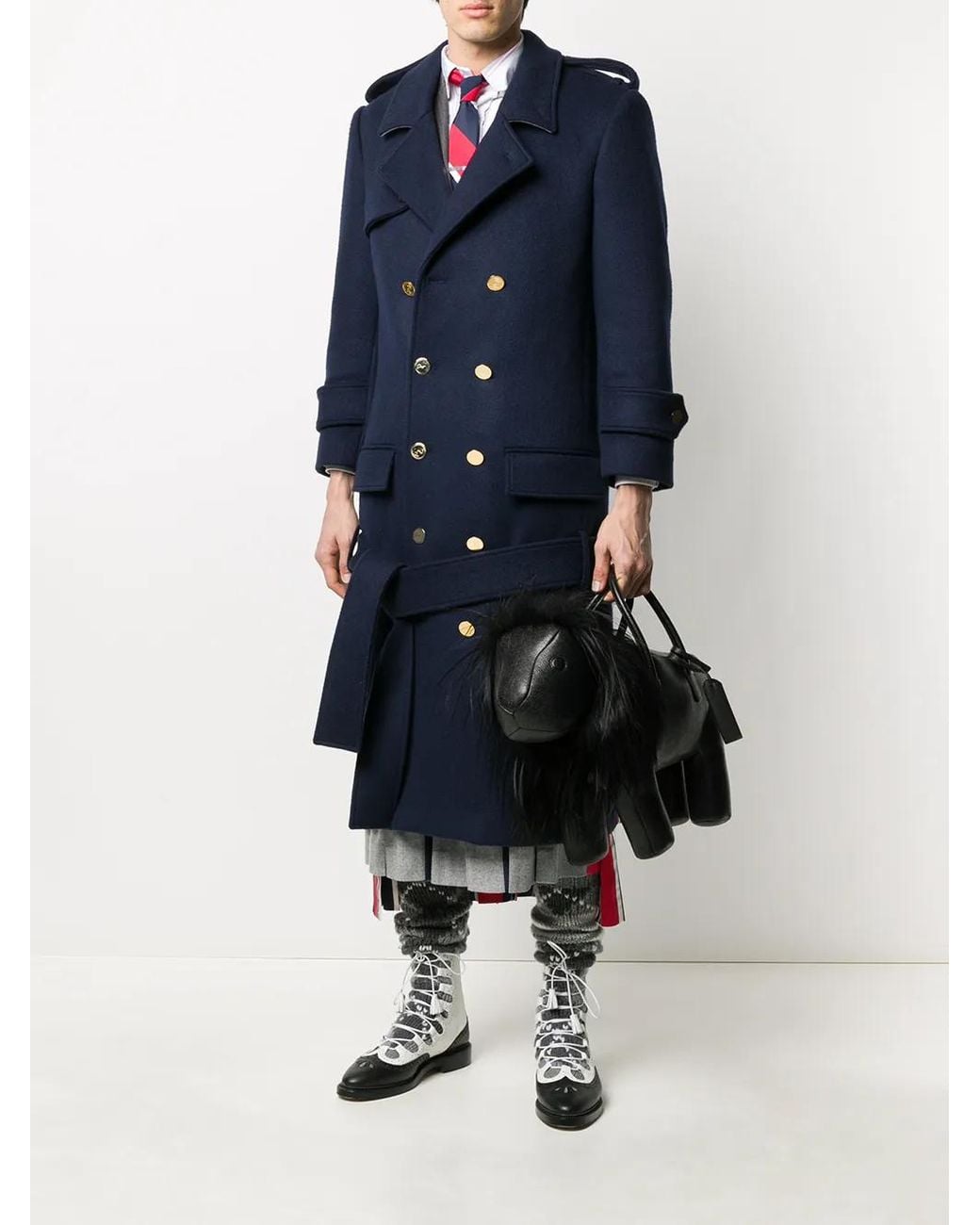 Thom Browne Black Lion Pebbled Leather Tote Bag